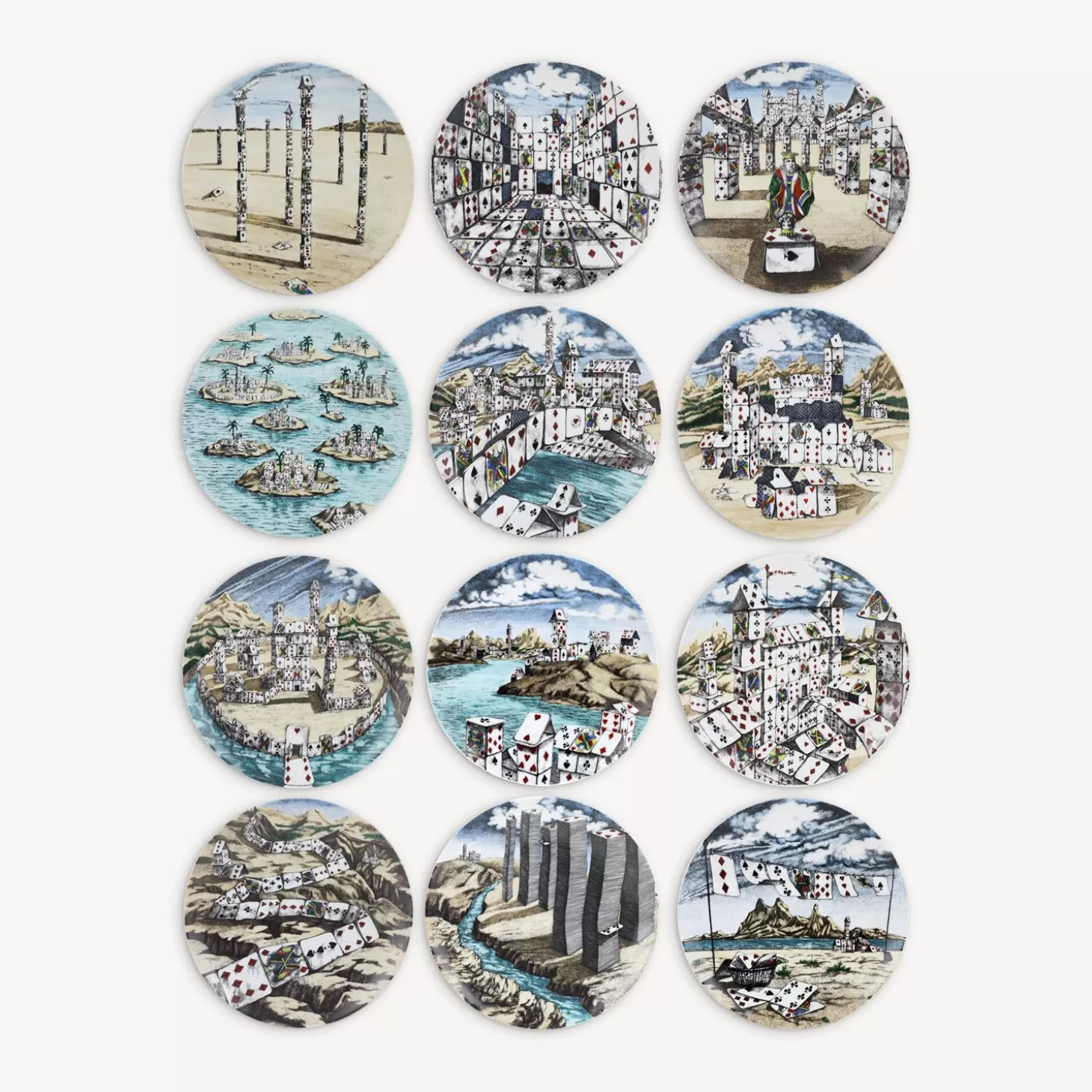 Fornasetti Set 12 Piatti Citta Di Carte^ Piatti Decorativi