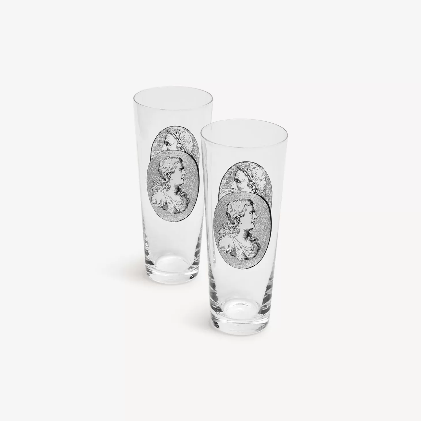 Fornasetti Set 2 Bicchieri Soda Cammei^ Bicchieri E Sottobicchieri