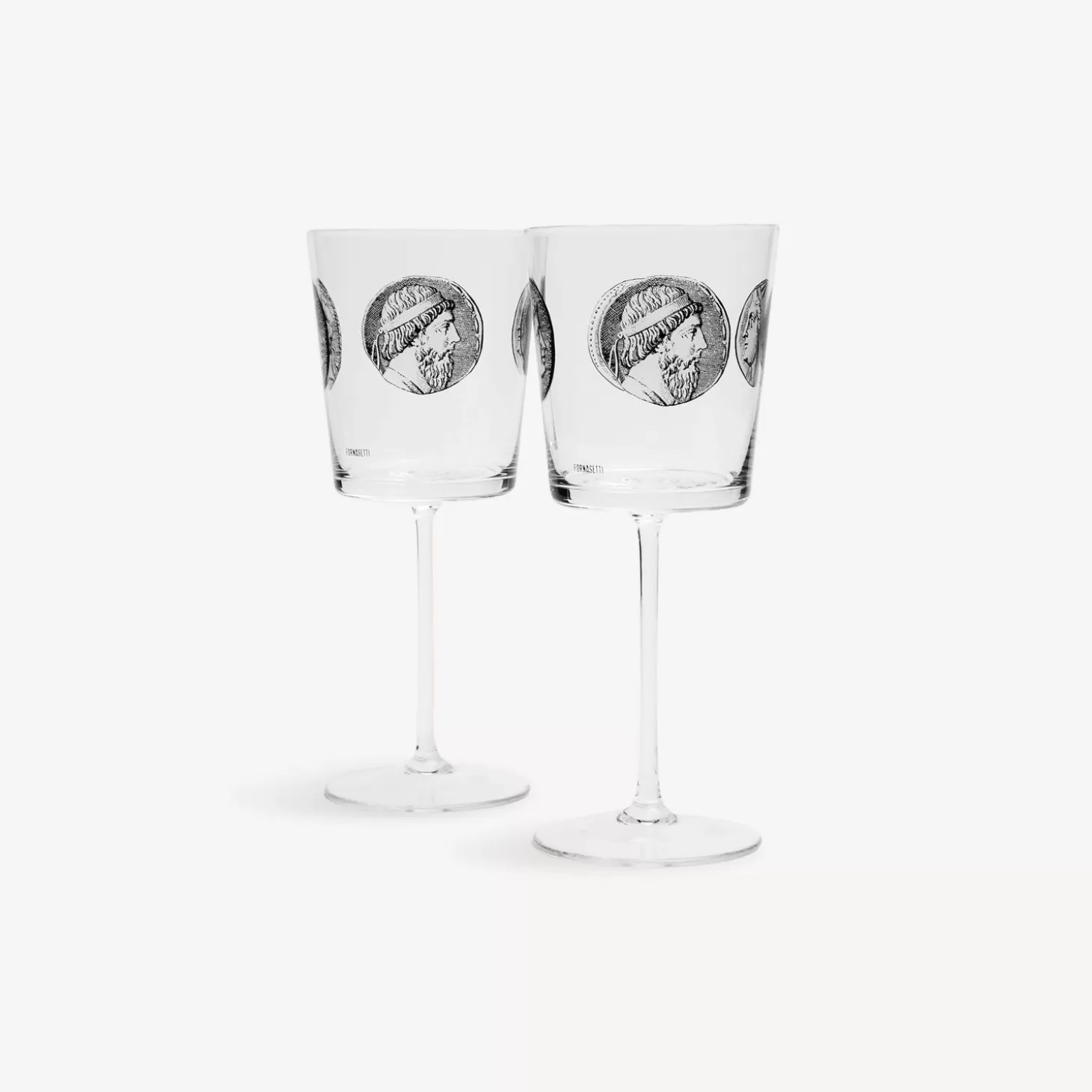 Fornasetti Set 2 Calici Vino Cammei^ Bicchieri E Sottobicchieri