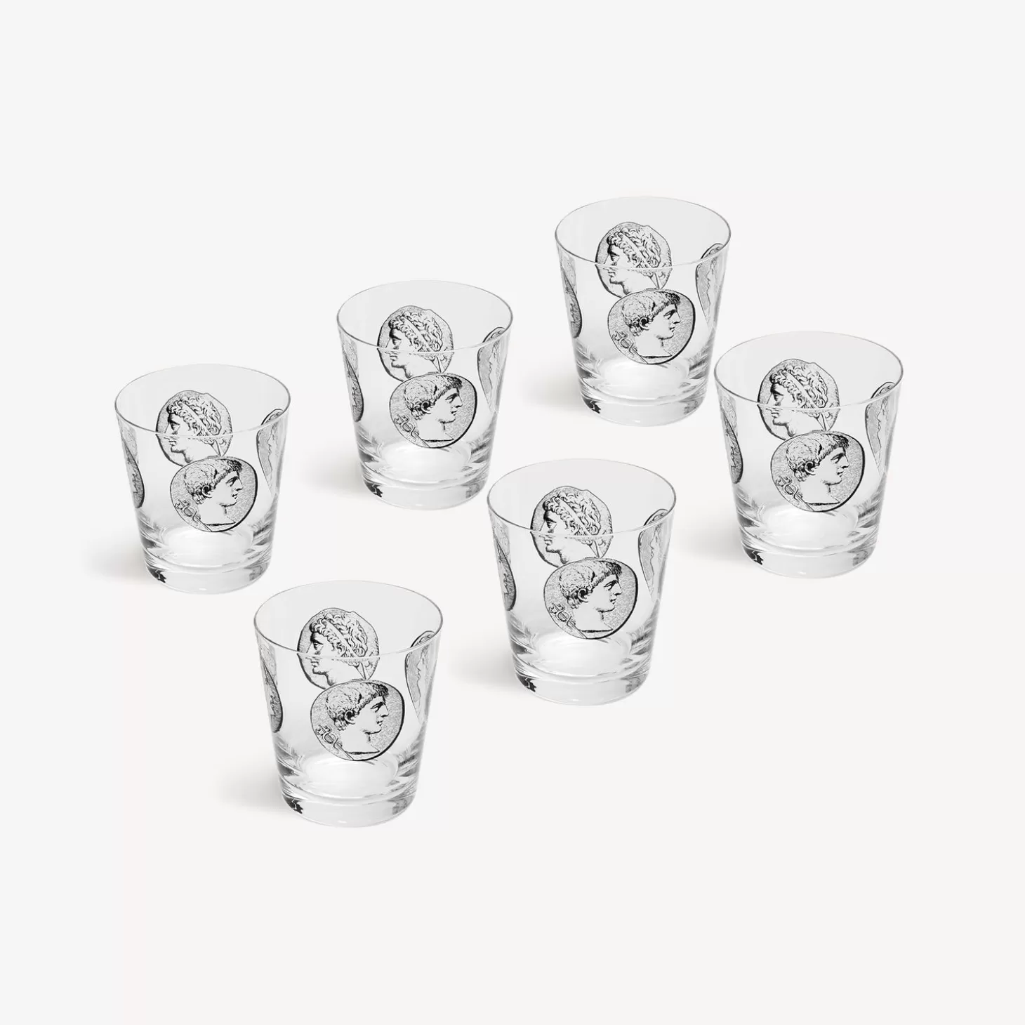 Fornasetti Set 6 Bicchieri Acqua Cammei^ Bicchieri E Sottobicchieri