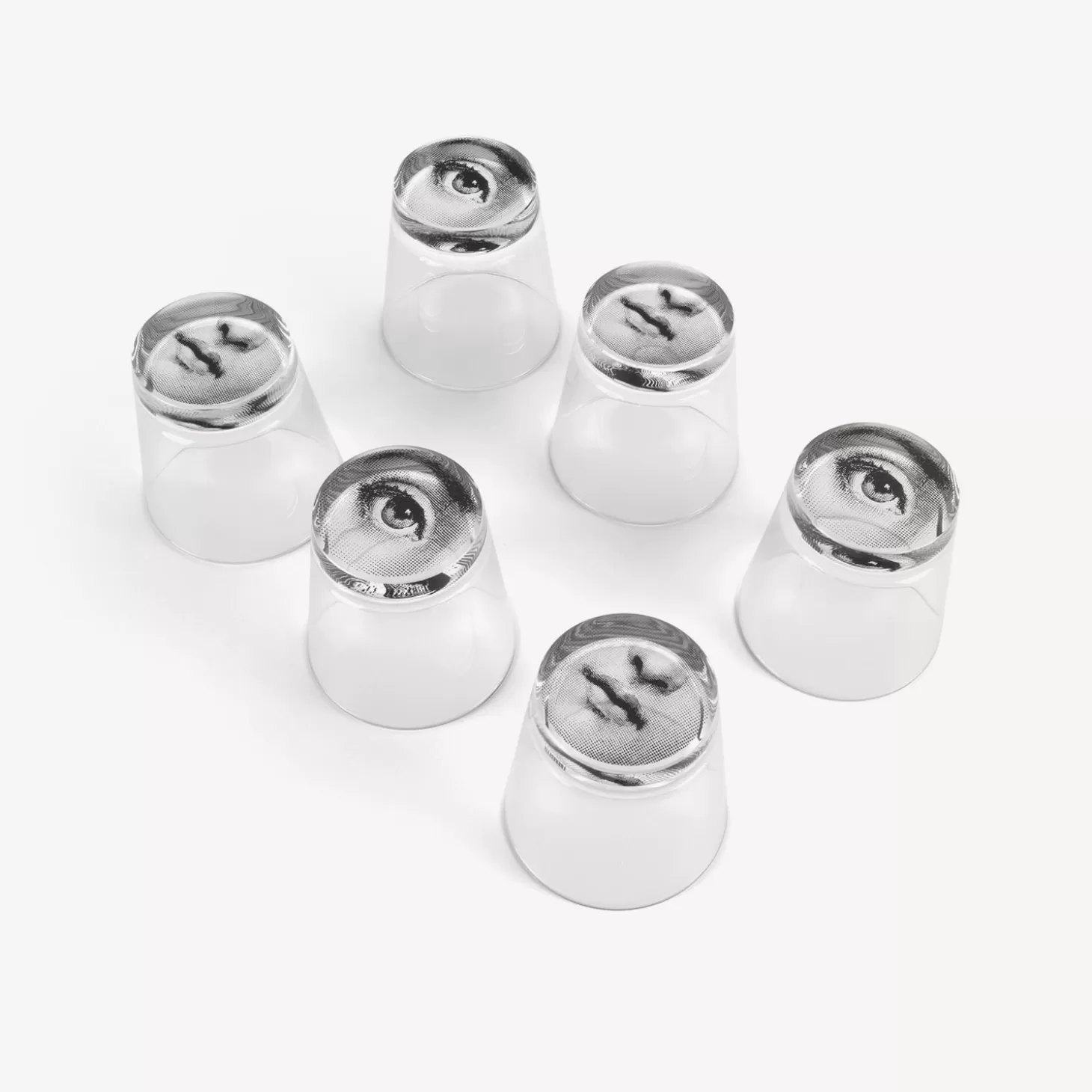 Fornasetti Set 6 Bicchieri Occhio E Bocca^ Bicchieri E Sottobicchieri
